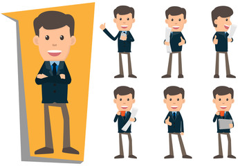 Collection set of Business man showing different gestures character vector design illustration.