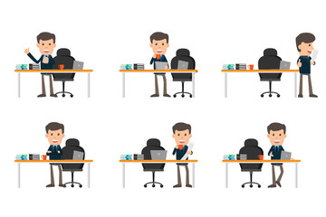 Collection set of Business man showing different gestures character vector design illustration.