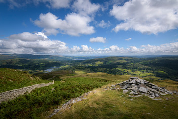 Fototapeta na wymiar High viewpoint over the lake district of England