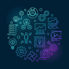Business Strategy vector concept round colored outline illustration on dark background
