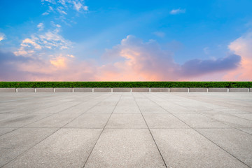 Empty square tiles and beautiful sky scenery