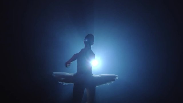 A ballerina is doing fouettes on the stage
