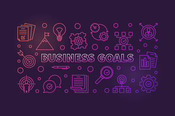Business Goals horizontal colored outline illustration or banner on dark background