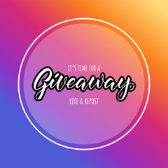 giveaway announcement, banner, card for your blod. Lettering giveaway in fashion colors