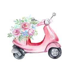 watercolor moped with flowers