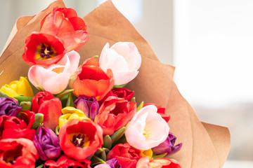 Fototapeta na wymiar beautiful bouquet of colorful tulips