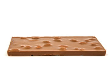 chocolate bar with hazelnuts isolated on white background