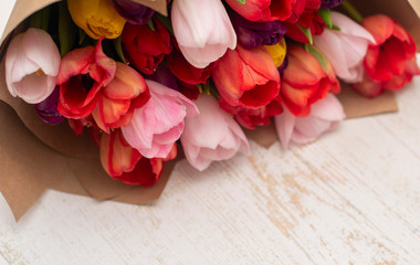 beautiful bouquet of colorful tulips