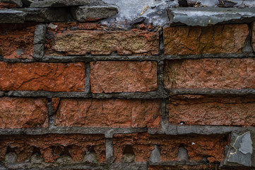 Old Orange and red Damaged Brick Wall Texture Photo