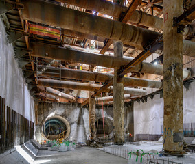Underground metro station construction site.