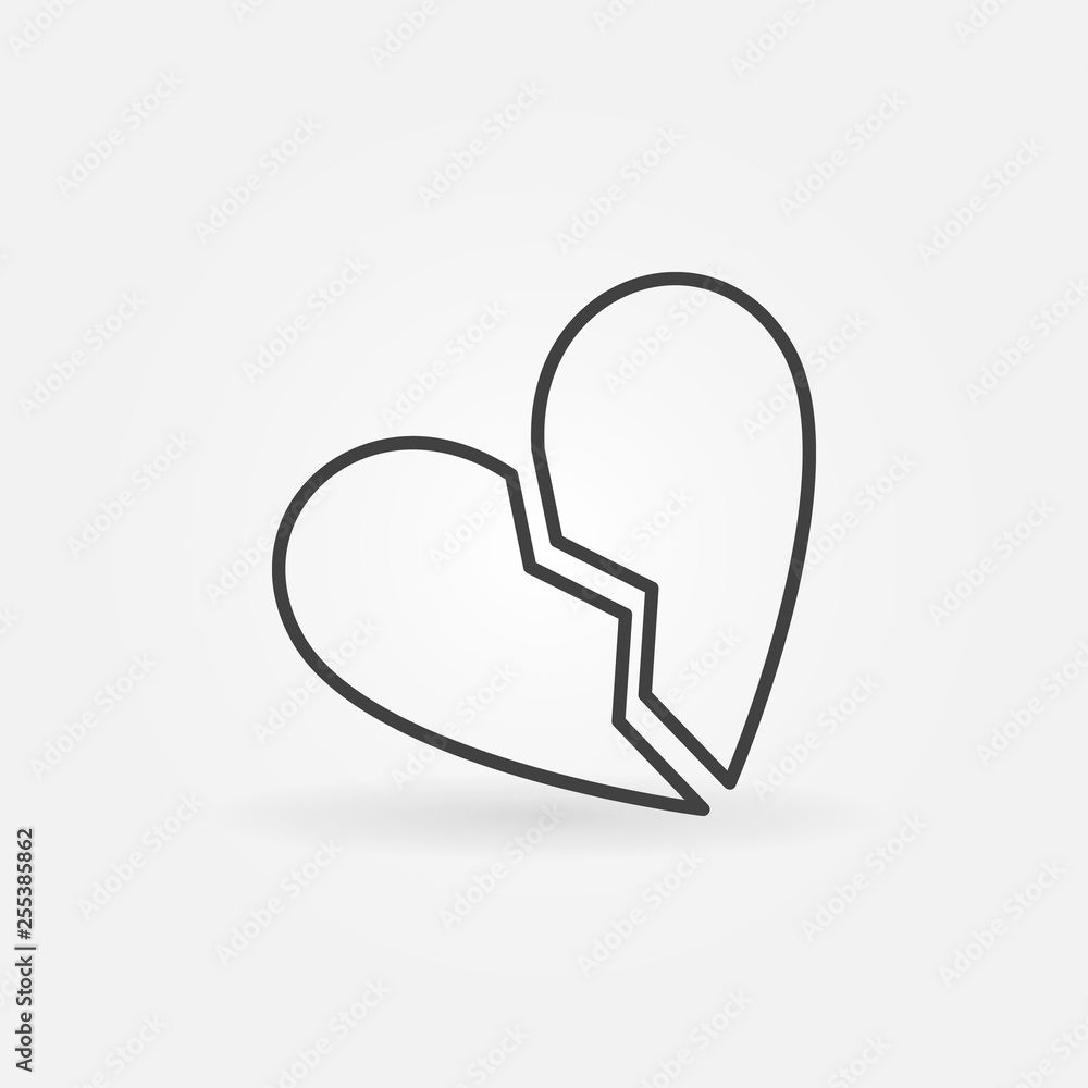Poster broken heart vector concept icon or design element in thin line style