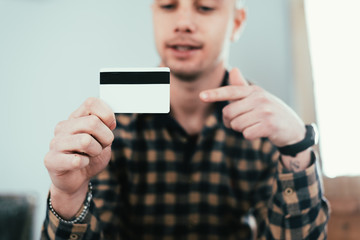 man with credit card white pattern for insert