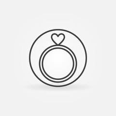 Engagement Ring with Heart in circle vector icon in thin line style 