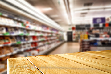 Desk of free space and shop interior. 