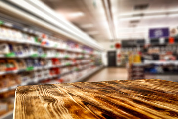 Desk of free space and shop interior. 