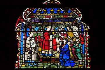 The Last communion with a dying by Niccolo di Piero Tedesco, 1380., stained glass window in...