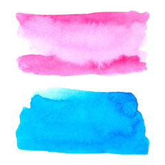 2 Watercolour spots. Real trendy paint texture streak and paint brush strokes isolated on white background. Bright modern style.