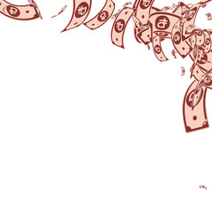 Russian ruble notes falling. Messy RUB bills on wh