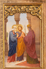 PRAGUE, CZECH REPUBLIC - OCTOBER 12, 2018: The painting of Wedding of Virgin Mary and St. Joseph in church Bazilika svatého Petra a Pavla na Vyšehrade by S. G. Rudl (1895). © Renáta Sedmáková