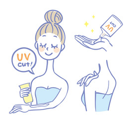 日焼けどめ　塗る　女性