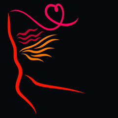 winged girl with hearts from ribbons, sport and romance