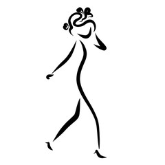 fashionable walking girl with haircut and shoes