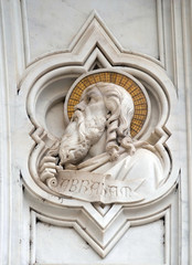 Abraham, relief on the facade of Basilica of Santa Croce (Basilica of the Holy Cross) - famous Franciscan church in Florence, Italy