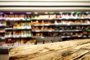 Desk of free space and shop interior. 