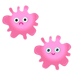 Pink gum stuck, smiling and sad. Emoji gum on white background.