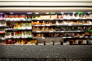 Desk of free space and shop interior. 