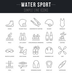 Set Vector Line Icons of Water Sport.