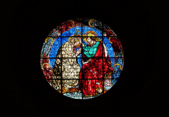 Coronation of the Virgin by Donatello, stained glass window in the Cattedrale di Santa Maria del Fiore (Cathedral of Saint Mary of the Flower), Florence, Italy