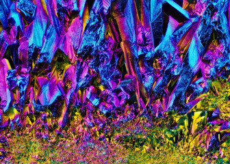 Amazing surface of  Quartz Rainbow Titanium Aura Crystal cluster macro