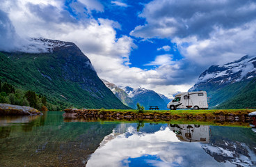 Family vacation travel RV, holiday trip in motorhome