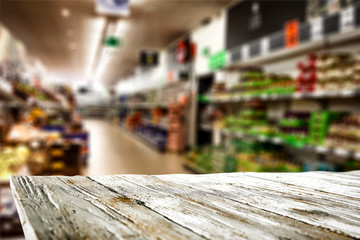 Desk of free space and shop interior. 