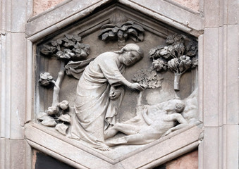 Creation of Adam, Andrea Pisano, 1334-36., Relief on Giotto Campanile of Cattedrale di Santa Maria del Fiore (Cathedral of Saint Mary of the Flower), Florence, Italy