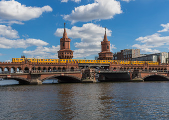 Berlin, Germany - among the most recognizable landmarks of Berlin, the Oberbaumbrücke was built in...