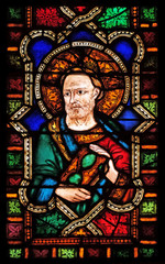 Catholic Saint, stained glass window in the Basilica di Santa Croce (Basilica of the Holy Cross) - famous Franciscan church in Florence, Italy