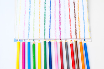 color pencils with colored stroke. Straight bold color lines drawed.