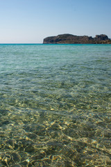 Fototapeta premium Falasarna beach, Crete Island landmark. Paradise beach with turquoise water and pink sand, Greece