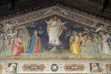 Ascension, fresco by Niccolo di Pietro Gerini, Sacristy in Basilica di Santa Croce (Basilica of the Holy Cross) in Florence, Italy