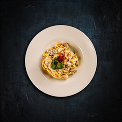 Pasta fettuccine with mushrooms