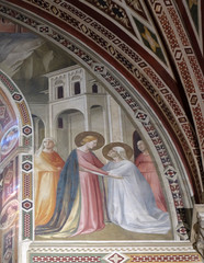 Stories of the Virgin: Visiting Elizabeth, fresco by Taddeo Gaddi, Bandini Baroncelli Chapel in the Basilica di Santa Croce in Florence, Italy