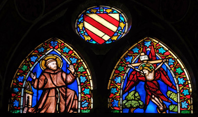 Stigmatization of St Francis, stained glass window, Cappella Baroncelli in the Basilica di Santa...