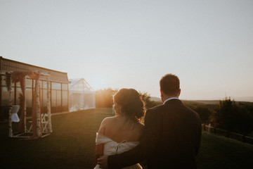Wedding couple at sunset
