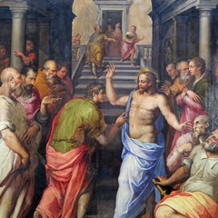 Fototapeta na wymiar The Incredulity of St. Thomas, 1572 by Giorgio Vasari, Basilica of Santa Croce (Basilica of the Holy Cross) in Florence, Italy