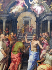 Fototapeta na wymiar The Incredulity of St. Thomas, 1572 by Giorgio Vasari, Basilica of Santa Croce (Basilica of the Holy Cross) in Florence, Italy