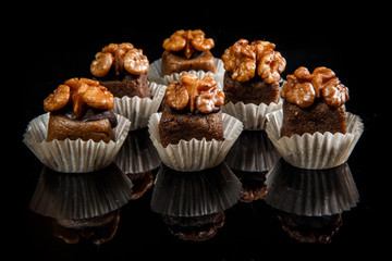 big group of useful organic handmade candies with walnut