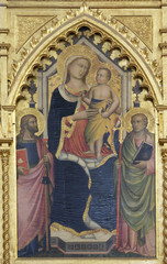 Obraz premium Madonna with the Child by Niccolo Gerini, detail of Polyptych of the high altar in the Basilica di Santa Croce (Basilica of the Holy Cross) - famous Franciscan church in Florence, Italy