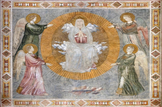 Assumption of the Virgin, a fresco by the Master of the Fogg Pieta (Master of Figline), chapel Tosinghi Spinelli in the Basilica di Santa Croce (Basilica of the Holy Cross) in Florence, Italy